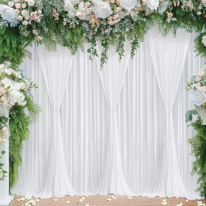 White Backdrop Curtains 8 Panels, 10 Feet Wrinkle-Free Polyester Photography Backdrop Drapes for Wedding Baby Shower Party Background Backdrop Stand- 32 X10FT (White)