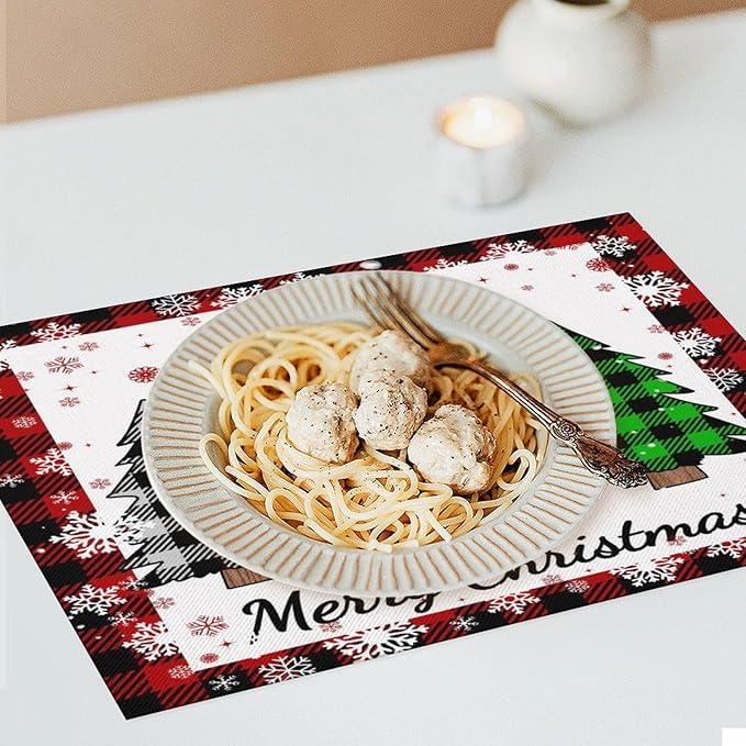Christmas Tree Placemats Red Country Farmhouse Buffalo Plaid Winter Snowflake Christmas Tree Placemats Table Kitchen Dining Party 12x18 Inch Set of 6