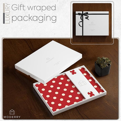 Set of 4 Heat Resistant Cork Placemats for Dining Table with Free Set of 4 Matching Drink Coasters Cream & Red Polkadot Design 16 x 12 Inches Cork Backed Hard Placemats (Red Polkadot)
