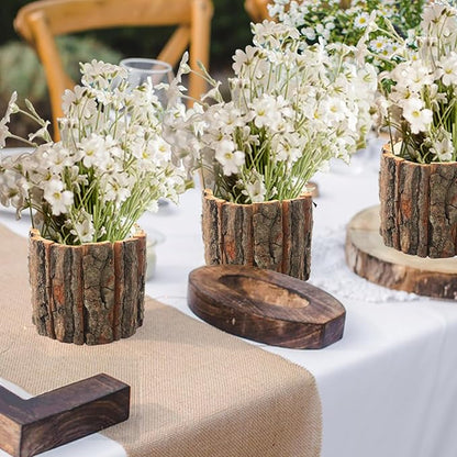 6 Pcs Wooden Vases for Centerpieces, Wood Flower Vase Rustic Tree Stump Planter Pots for Woodland Party Wedding Window Home Farmhouse Christmas Table Decor