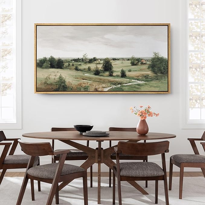 SIGNFORD Extra Large Framed Canvas Print Wall Art Rustic Countryside Landscape Illustrations Modern Art Relax/Calm Warm for Living Room, Bedroom, Office - 60"x30"