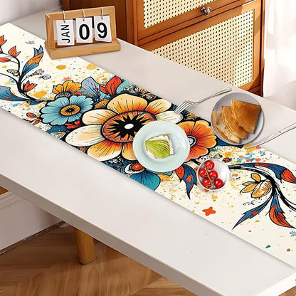 Abstract Eye Flower Table Runner – Vibrant Colorful Art Print, 13x72 Inch Linen-Look Fabric for Dining Table, Kitchen, Boho Home Decor, Psychedelic & Artistic Centerpiece Accent