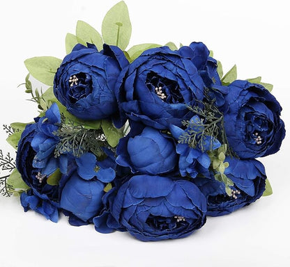 Flojery Silk Peony Bouquet Vintage Artificial Peonies Flower for Home Wedding Party Decor (1pcs, Royal Blue)