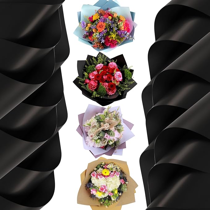 the florist Supply 20 Sheets Premium Flower Wrapping Paper | Waterproof Flower Wrapping Paper for Bouquets | Double Sided Floral Bouquet Sheets | DIY Gifts Colorblend Black/Black