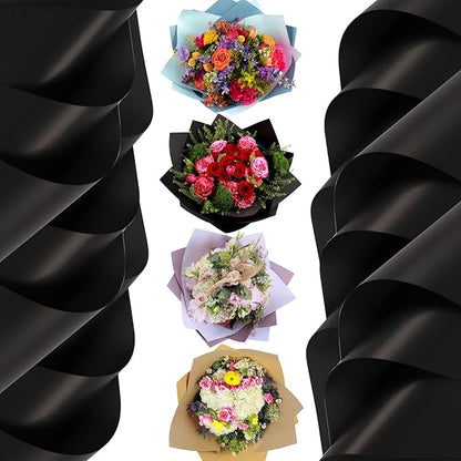 the florist Supply 20 Sheets Premium Flower Wrapping Paper | Waterproof Flower Wrapping Paper for Bouquets | Double Sided Floral Bouquet Sheets | DIY Gifts Colorblend Black/Black