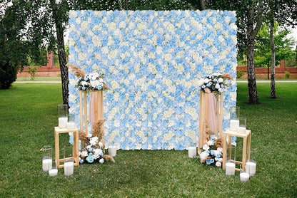 Blue Flower Backdrop Wall 5ftx3.74ft Fake Rose Wedding Backdrop 3D Floral Wall Panels for Baby Shower Party Bridal Wedding Background Decor