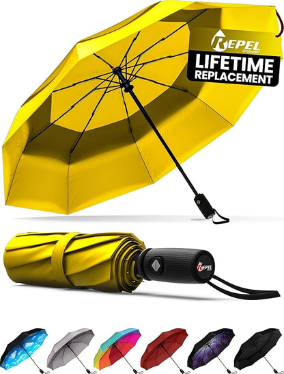 REPEL Windproof Travel Umbrella - Compact & Withstands Winds up to 85MPH , Strongest Premium Auto Folding Umbrella for Rain and Sun - Durable, Light & Portable for Women & Men , Fits Backpack & Cars