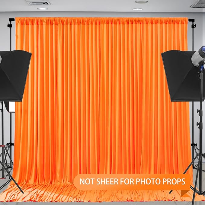 Orange Backdrop Curtains - 8 Panel Wrinkle-Free Polyester Photography Drapes for Baby Shower & Birthday Party - 32 x 10FT