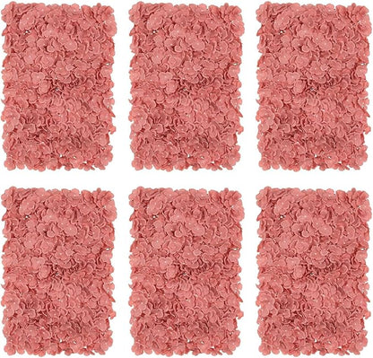 BLOSMON Artificial Flower Wall Panel - Set of 6 Dusty Pink Fake Silk Hydrangea Floral Backdrops (24 x 16 Inch) - Perfect for Wedding Party Baby Shower Decoration