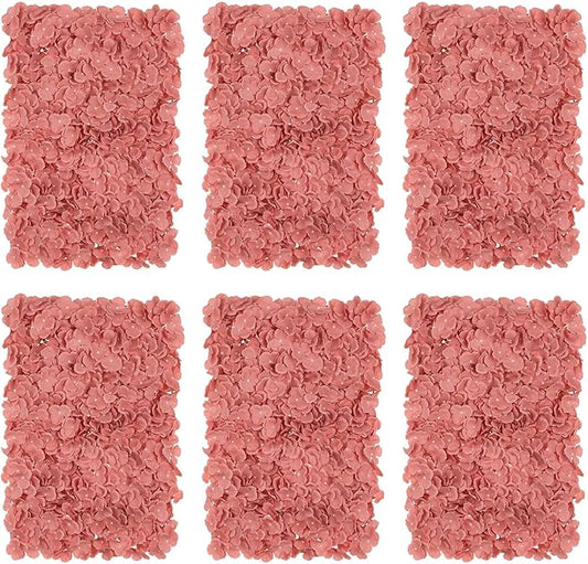 BLOSMON Artificial Flower Wall Panel - Set of 6 Dusty Pink Fake Silk Hydrangea Floral Backdrops (24 x 16 Inch) - Perfect for Wedding Party Baby Shower Decoration