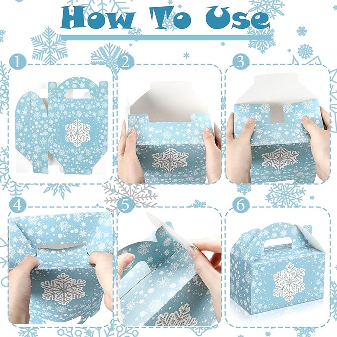 24 Pcs Christmas Snowflakes Boxes for Treats Goodie Cookie Winter Favor Boxes Snowflakes Container for Holiday Christmas Winter Party Supplies