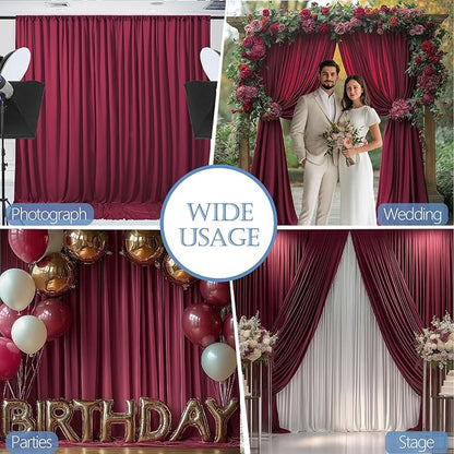 20x10ft Wrinkle Free ‌Burgundy Backdrop Curtain for Parties Soft Fabric Drapes Wedding ‌Curtain Backdrop for Birthday Party Decorations Background for Photography 5x10ft, 4 Panels