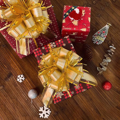 GWHOLE 30Pcs Large Gift Wrapping Bows, 5" Gold Ribbon Pull Bows for Gift Wrapping Wedding Holiday Decor