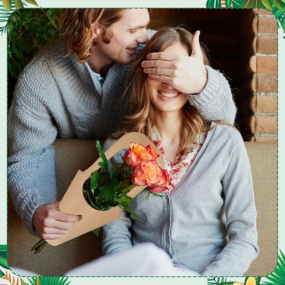 40 Pcs Kraft Paper Flowers Gift Bags Bouquet with Handle Flower Wrapping Paper Bouquet Kraft Floral Bags Cone Flower Sleeves for Packaging Wedding Graduation Party