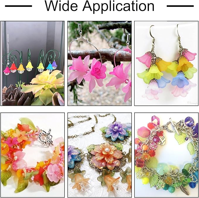 Crafans 50Pcs Frosted Acrylic Flower Beads 17.5x12x1.5mm Transparent Floral Pendants Clear Flower Bead Caps Loose End Spacer Beads for Jewelry Making (Orange)