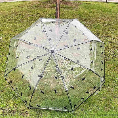 clear small umbrella for rain, cat plastic girl Transparent umbrellas for women, cute folding travel automatic umbrellas adult