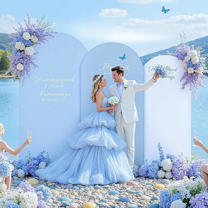 White and Blue Arch Backdrop Cover 7.2FT 6.6FT 6FT Arch Covers Stretchy Backdrop Set of 3, Wedding Arch Cover Spandex Fitted Double-Color Fabric Arch Covers for Party Baby Shower Birthday Decoration