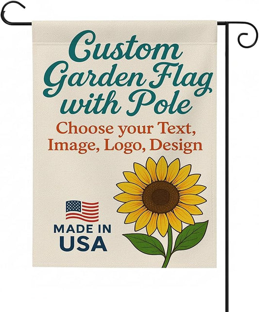 Custom Garden Flag with Pole Stand by BCB – Personalized Outdoor Garden Flags | Double-Sided Yard Flag with Stand | Decorative Seasonal Garden Flag Holder Set – 12”x18” | Made in USA