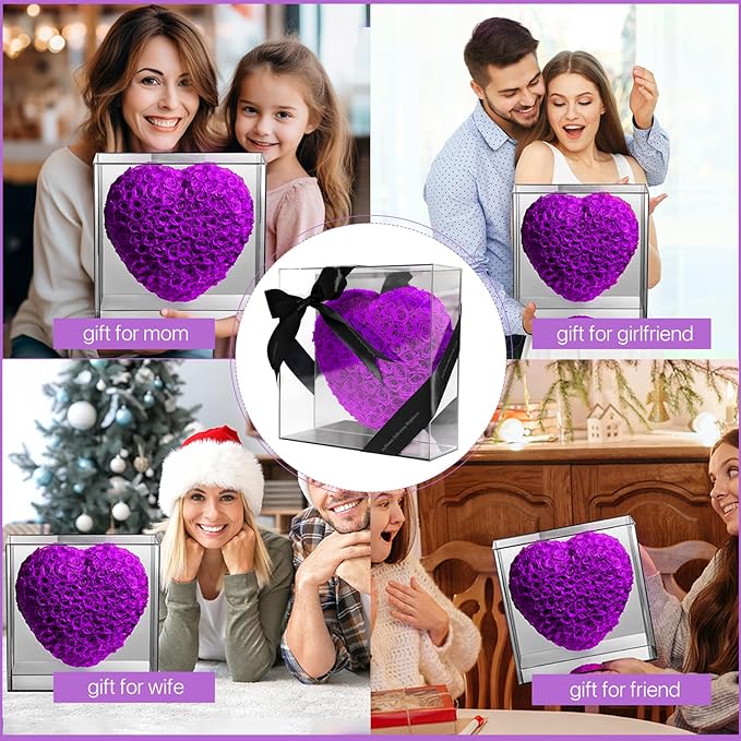 JoyFlower About 140pcs Preserved Roses Gift, Real Purple Eternal Roses for Mom, Long Lasting Forever Flowers with Gift Box for Women Girlfriend Wife Her in Valentines Mother's Day Birthday Anniversary