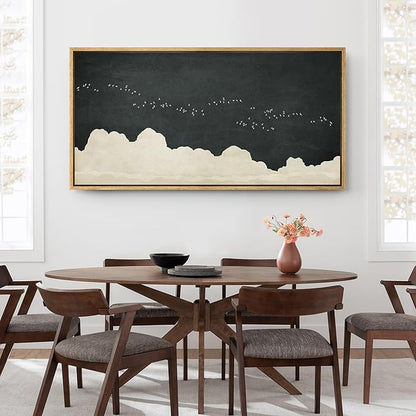 SIGNFORD Extra Large Framed Canvas Print Wall Art Minimalist Birds in Flight Illustrations Modern Art Relax/Calm Warm for Living Room, Bedroom, Office - 60"x30"