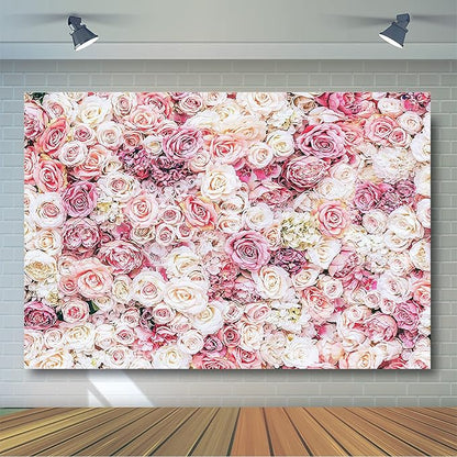 Avezano Floral Backdrop for Parties Photoshoot Pink Rose Flowers Wedding Birthday Party Baby Shower Bridal Shower Simulation Printing Flower Wall Photobooth Photography Background for Picture (10x7ft)