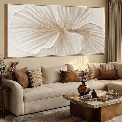 WINKAILIN White and Gold Wall Art Abstract Flower Painting Modern 32x70 Extra Large Canvas Artwork Minimalist Wall Decor for Bedroom Living Room Office Home