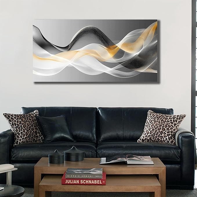 JuhaiArt Gold Wall Art Black Wall Decor Abstract Wall Decorations for Bedroom Office White Picture Artwork Modern Poster 20"x 40"
