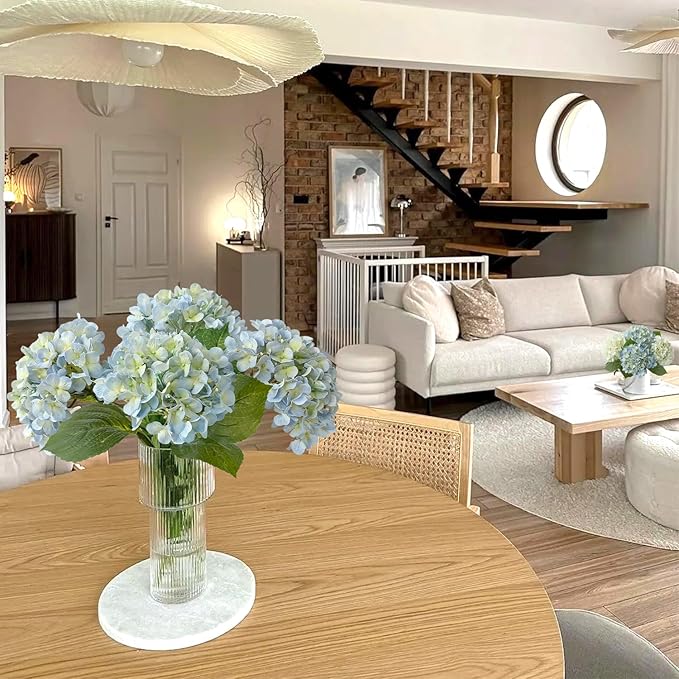 Light Blue Hydrangea Artificial Flowers,4Pcs 20" Real Touch Lifelike Silk Artificial Hydrangeas, Full Fake Flowers for Bouquet Table Centerpieces Spring Wedding Indoor Home