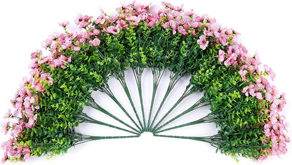 Artificial Fake Plants Flowers for Outdoor Outside Summer Decoration, 12 Bundles Faux Silk Pink Daisy UV Sun Resistant Realistic for Porch Patio Home Window Box Yard Garden Planter