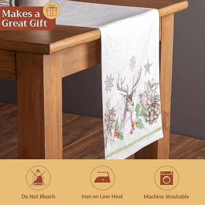 Maison d' Hermine Table Runner 100% Cotton Double Layer Table Runners 72 inches Long for Thanksgiving Christmas Decorations Home Kitchen Dining Party Wedding (Christmas Dew, 14.5" x 72")