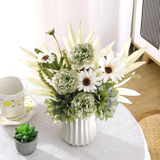 Dremisland Artificial Flowers Bouquet Silk Floral Arrangements Faux Flowers Plant for Home Decor Wedding Bride Bouquets Floral Tables Centerpieces for Home Decor Indoor Vase Table Decor (Green)