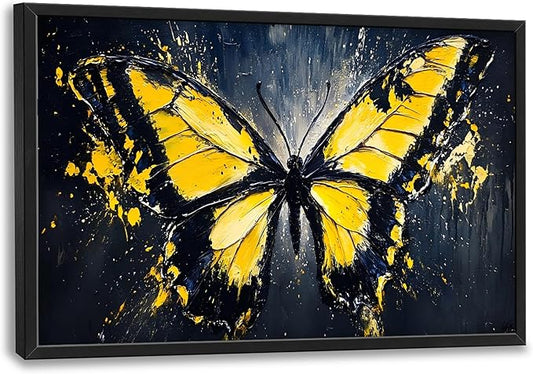 Butterfly Large Wall Art Framed Wall Decor for Living Room Black Butterfly Pictures Oversized Canvas Print Painting Modern Extra Large Framed Artwork for Bedroom Office Home Decor 36"x24"