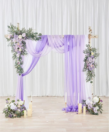 Wedding Arch Flowers with Drapes Kit (Pack of 5) - 2pcs Artificial Lilac Deluxe Swag with 3pcs Sheer Drapes for Wedding Ceremony Backdrop Rose Floral Decoration Arbor Reception