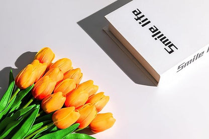 SITUMEIZI 15pcs Fake Tulips Artificial Flowers Real Touch Red 14" Silk Flower for Home Kitchen Decor Spring Easter Wedding Bouquet Decorations Office Floral Arrangements(Orange)