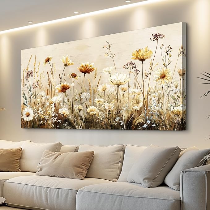 hyidecorart Large Flower Wall Art for Living Room Botanical Farmhouse Wall Decor Nature Abstract Picture for Bedroom Office Elegant Floral Canvas Prints Artwork Home Decorations Ready to Hang 30"X60"