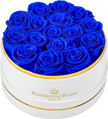 Preserved Roses Forever Flowers Real Roses in a Box Mother's Day Birthday Flowers for Her Mom Women Wife Valentine's Day, 16 Royal Blue Roses