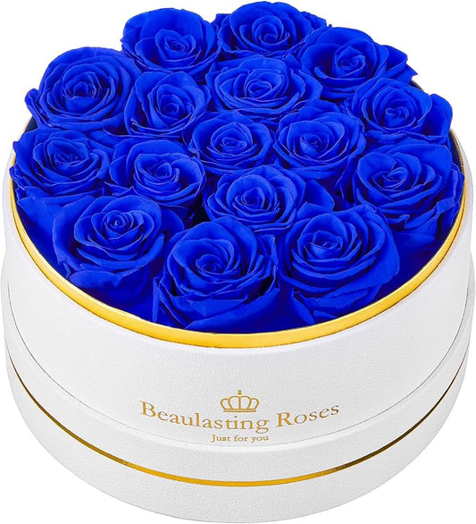 Preserved Roses Forever Flowers Real Roses in a Box Mother's Day Birthday Flowers for Her Mom Women Wife Valentine's Day, 16 Royal Blue Roses