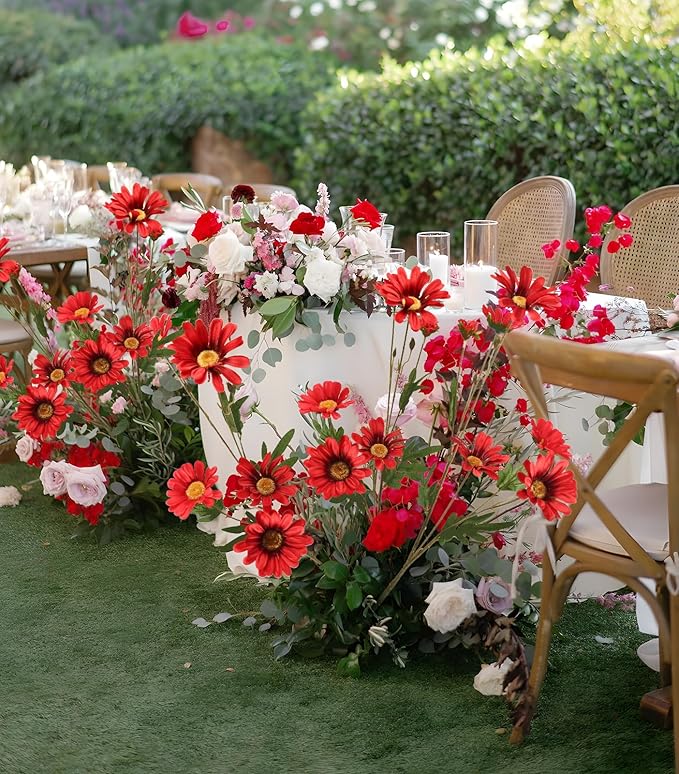 Red 36 Heads Artificial Daisies 6Pcs 29.52” Silk Daisies Flowers with Long Stem Fake Wild Flowers for Room Home Bath Outdoor Garden Party Aisle Arrangement(Red)