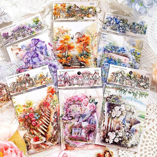 180pcs PET Garden Landscape Scrapbook Paper Journaling Sticker Flower Stickers for Scrapbooking Vintage Stickers Aesthetic Flowers Floral Sticker Pack Junk Journal Decorative Paper Scrapbook Supplies