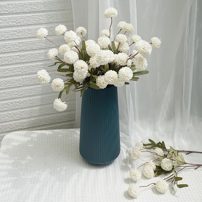 Faux Kiku Flower - White 12 Stems Faux Silk Mini Chrysanth with Stems Bulk Pompon Mum Artificial White Flower Ball for Floral Arrangements Silk Flowers for Home Decor Indoor