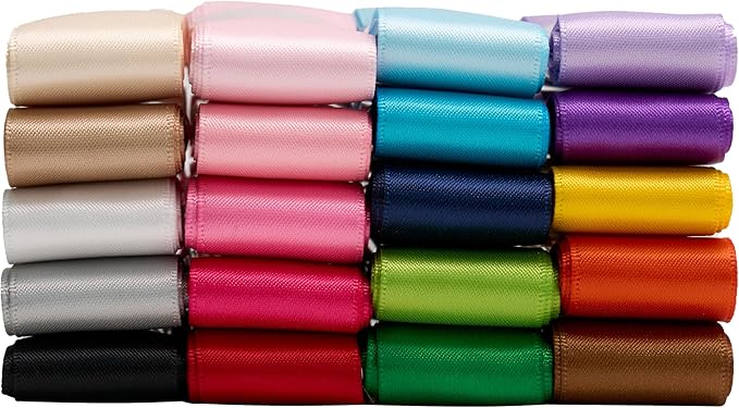 Satin Ribbon 1 Inch Assorted 20 Colors x 2 Yards Colorful Craft Silk Ribbon for Gift Wrapping, Hair Bows, Flower Bouquet, Wedding Decoration,Gift Wrapping, 40 Yards Total