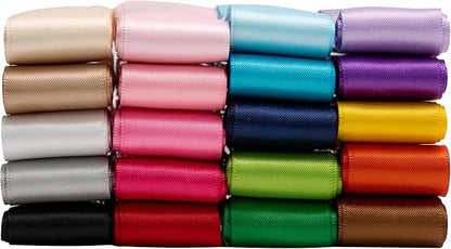 Satin Ribbon 1 Inch Assorted 20 Colors x 2 Yards Colorful Craft Silk Ribbon for Gift Wrapping, Hair Bows, Flower Bouquet, Wedding Decoration,Gift Wrapping, 40 Yards Total