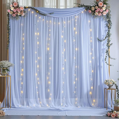 10ft x 10ft Baby Blue Backdrop Curtains, Wrinkle-Free Sheer Chiffon Fabric Photo Backdrop Draping Fabric for Wedding Arch Baby Shower Gender Reveal Photography Decorations
