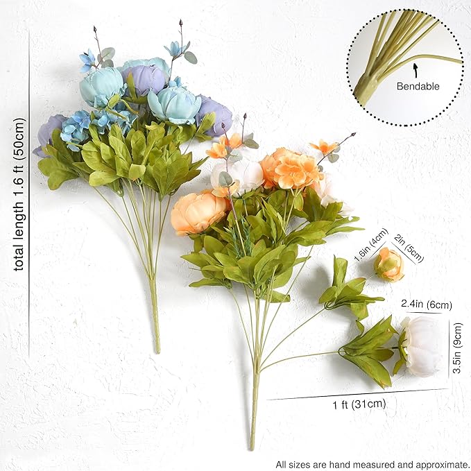 FiveSeasonStuff Vintage Artificial Peonies Silk Flowers and Hydrangeas for Wedding Bridal Home Décor – Beautiful Floral Centerpiece Arrangement Decoration with 2 Bouquets (Vintage Peaceful)