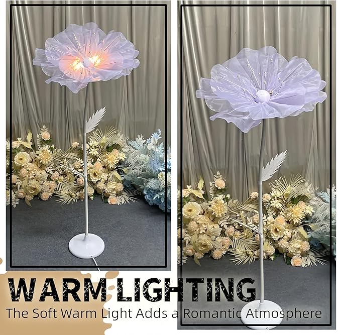 Giant Flowers Decoration, 5.25 ft Large Gauze Floral with LED Lamp, Wedding Decorations for Reception, Birthday Christmas Party Banquet Backdrop Decor, Shop Window Display, Purple