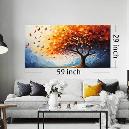 ANCXWOTER Butterfly Tree Canvas Wall Art for Living Room Bedroom Home Office Orange and Blue Colorful Butterfly Picture Tree of Life Wall Art Large Modern Canvas Prints 29x59 In