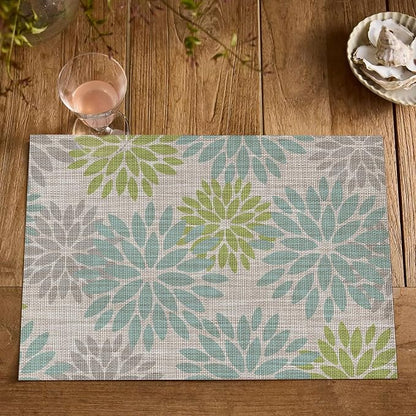 Artoid Mode Floral Vinyl Placemats Set of 4, Heat Resistant Washable Non-Slip Plistic PVC Place Mats for Party Kitchen Dining Decor, Sage