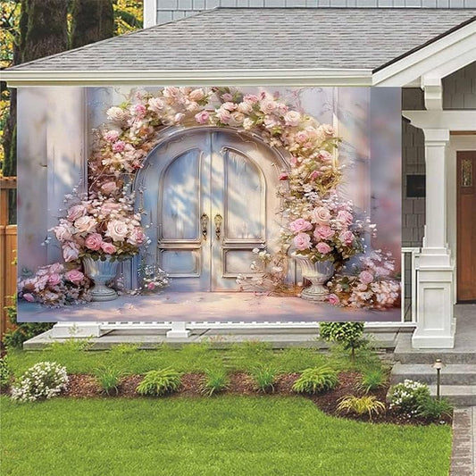 5X3ft Pink Floral Photography Backdrop, Retro Oil Painting Flowers Photography Backdrop Dreamlike Wedding Portrait Photo Background Wedding Birthday Party Background Banner Decor