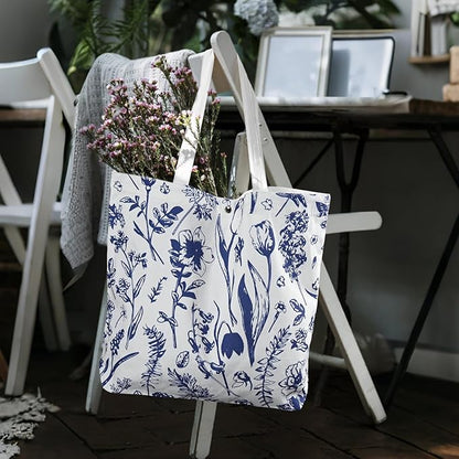 6 Pcs Floral Canvas Tote Bags Bulk for Women Chinoiserie Tote Bag Aesthetic Reusable Grocery Bags for Travel Shopping
