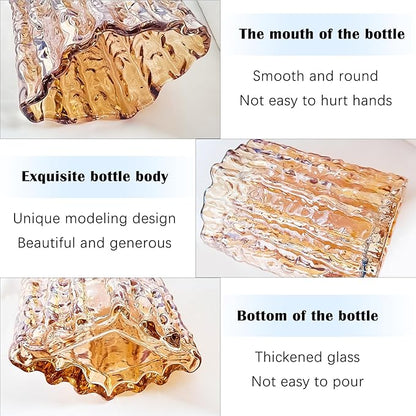 Aoderun Glass Vase Crystal Vase Heavy Duty Large Flower Vase for Dining Table Kitchen Office Home Shelf Wedding Living Room Centerpieces(Amber)
